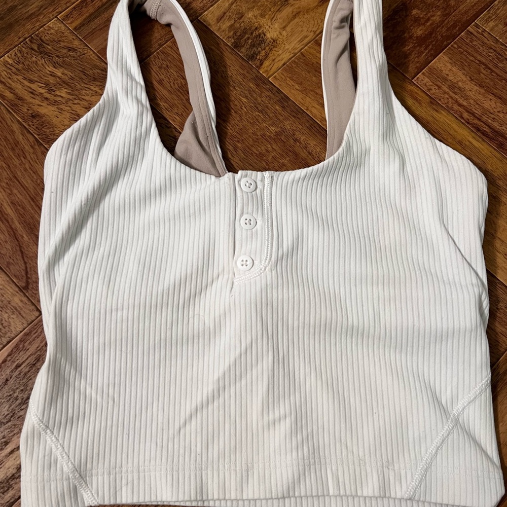 Lululemon crop White Ribbed Tank Top with Button Detail